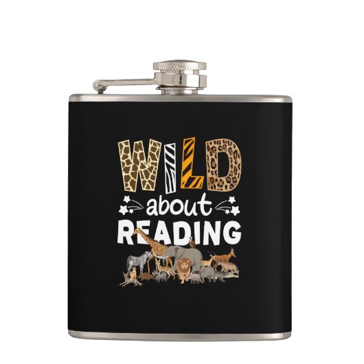 Wild über das Lesen von Büchern und Bücherwurm Flachmann (Vorderseite)