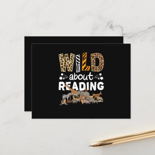 Wild über das Lesen von Büchern und Bücherwurm Postkarte (Vorderseite/Rückseite Beispiel)