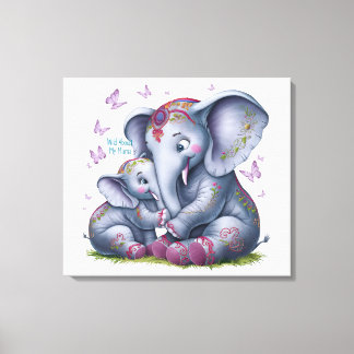 Wild über mein Mama Elephant Watercolor Kinderzimm Leinwanddruck