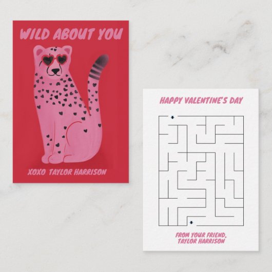 Wild über Sie Geparden Klassenraum Valentine Card Mitteilungskarte (Vorne/Hinten)