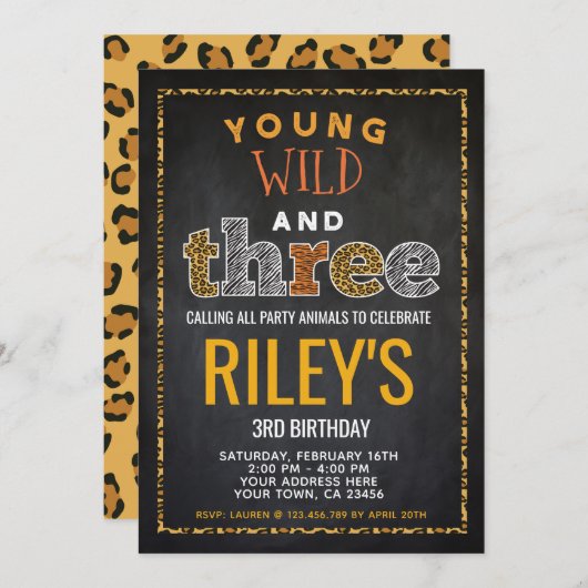 Wild und drei, Safari Einladung (Vorne/Hinten)