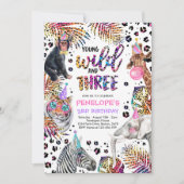 Wild und drei Safari Regenbogen Cheetah 3. Geburts Einladung (Vorderseite)