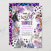 Wild und drei Safari Regenbogen Cheetah 3. Geburts Einladung (Vorne/Hinten)