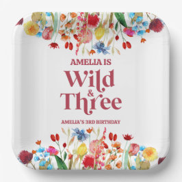 Wild und drei Wildblumen Drittes Geburtstagsjahr P Pappteller