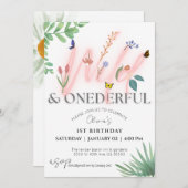 Wild und Eingeborene Wildblume 1. Geburtstag Einladung (Vorne/Hinten)