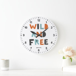 Wild und frei Doodle Letters Große Wanduhr