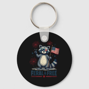 Wild und Freier Raccoon Patriotic 4. Juli Feral Schlüsselanhänger