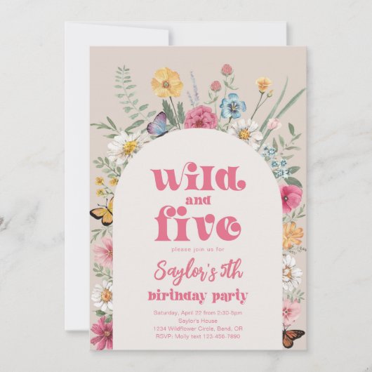 Wild und fünf Wildblumen Einladung (Vorderseite)