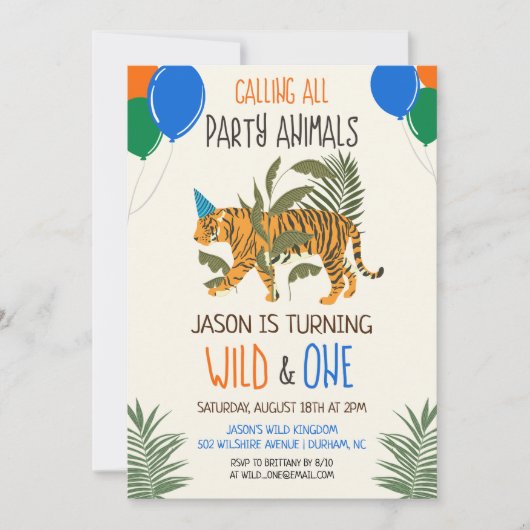 Wild und One Jungle Zoo Birthday Invitation Boy Einladung (Vorderseite)