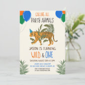 Wild und One Jungle Zoo Birthday Invitation Boy Einladung (Stehend Vorderseite)