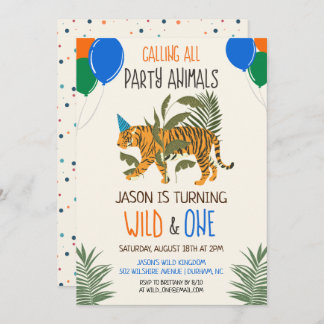 Wild und One Jungle Zoo Birthday Invitation Boy Einladung