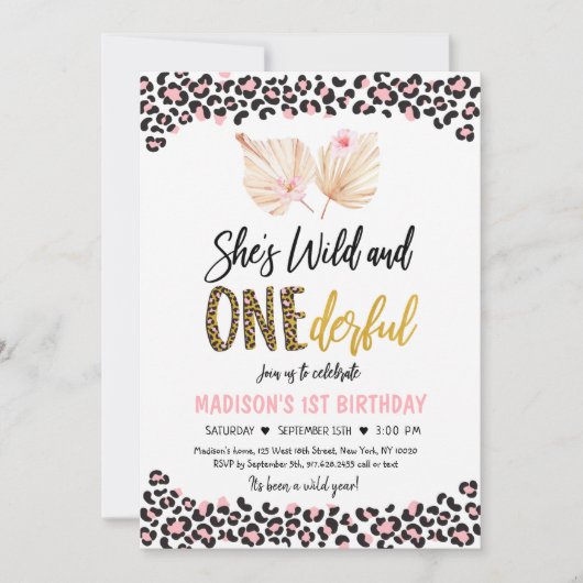 Wild und ONEderful Leopard Print Pink Birthday Einladung (Vorderseite)