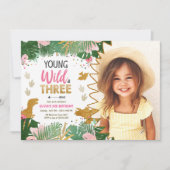 Wild und Three DinoGirl Pink Dinosaur 3. Geburtsta Einladung (Vorderseite)