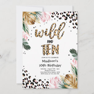 Wild und zehn Leopard Print 10. Geburtstagsparty Einladung