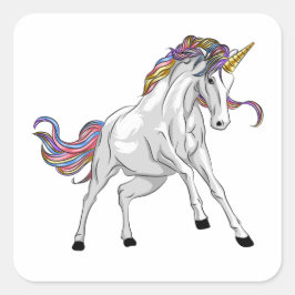 Wild Unicorn Sticker with Rainbow Mane and Golden 