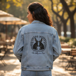 Wild Verliebt   Linolschnitt Hasen Romantisch Jeansjacke