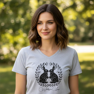 Wild Verliebt   Linolschnitt Hasen Romantisch T-Shirt