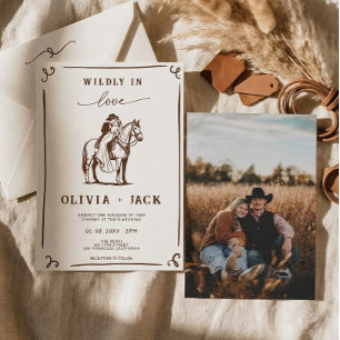 Wild Verliebt Western Cowboy Rustikal Foto Hochzei Einladung