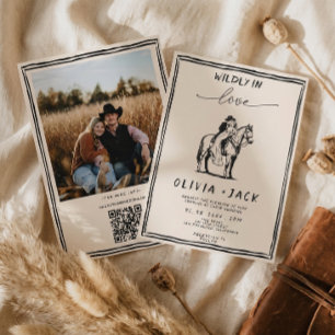 Wild verliebt Western Foto QR Code Hochzeit Einladung