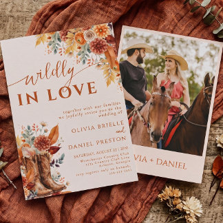 Wild Verliebte Western-Cowboy-Foto-Herbst-Hochzeit Einladung