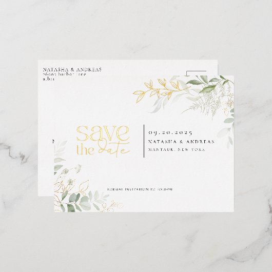 Wild-Waldgrün Save the Date Foil Einladung (Vorderseite/Rückseite)