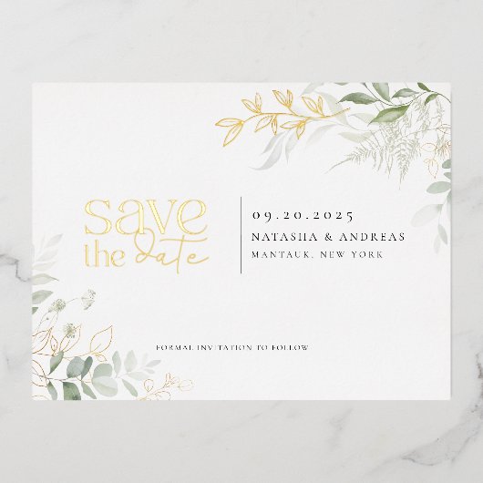 Wild-Waldgrün Save the Date Foil Einladung (Vorderseite)