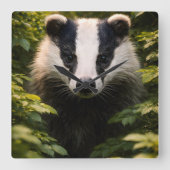 Wild watcher, Majestic British badger Square wall  Quadratische Wanduhr (Vorderseite)