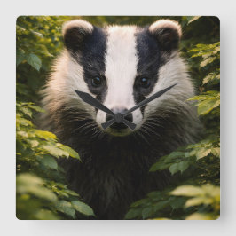 Wild watcher, Majestic British badger Square wall Quadratische Wanduhr
