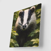 Wild watcher, Majestic British badger Square wall  Quadratische Wanduhr (Winkel)