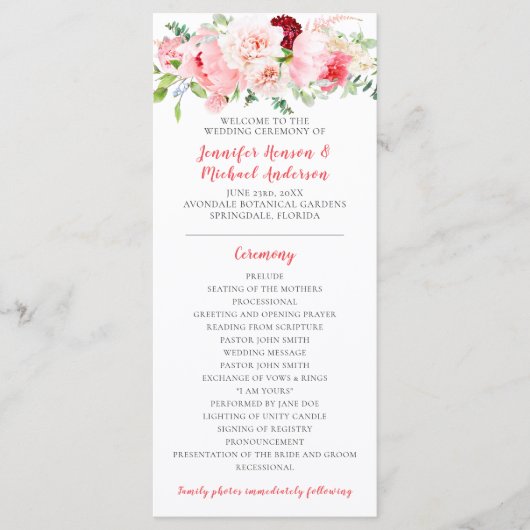Wild Watercolor Garden Florals Hochzeitsprogramm Programm (Vorderseite)