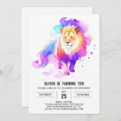 Wild Watercolor Lion Birthday Einladung (Vorne/Hinten)