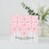 Wild Watermelon Wedding Damask Muster Custom Einladung (Stehend Vorderseite)