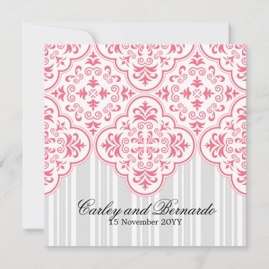 Wild Watermelon Wedding Damask Muster Custom Einladung (Vorderseite)