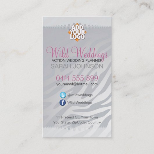 Wild Wedding Animal Print Sleek Business Card Visitenkarte (Vorderseite)