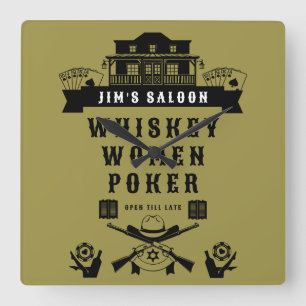 Wild West Americana Poker Quadratische Wanduhr