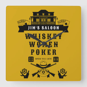 Wild West Americana Poker Quadratische Wanduhr
