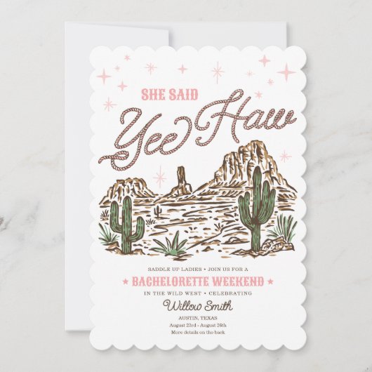 Wild West Bachelorette Yee Haw Itinerary Einladung (Vorderseite)