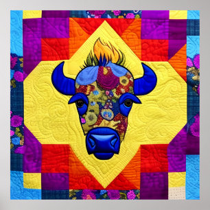 Wild West Bison quilt like Design Poster