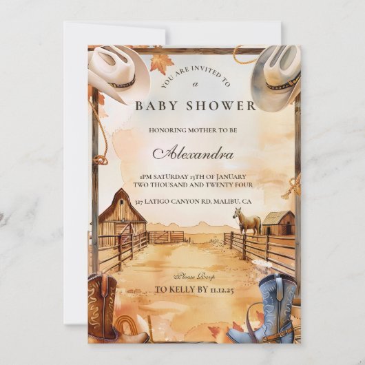 Wild West Cowboy Baby Shower Einladung (Vorderseite)