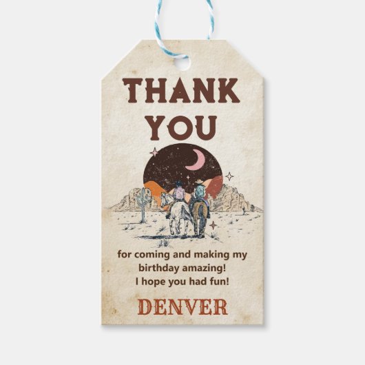 Wild West Cowboy Birthday Party Danke für Gi Geschenkanhänger (Vorderseite)