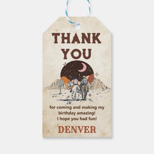 Wild West Cowboy Birthday Party Danke für Gi Geschenkanhänger (Rückseite)
