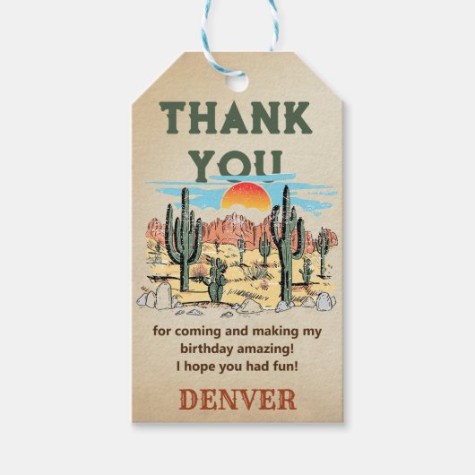Wild West Cowboy Birthday Party Danke für Gi Geschenkanhänger (Vorderseite)