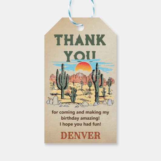 Wild West Cowboy Birthday Party Danke für Gi Geschenkanhänger (Rückseite)
