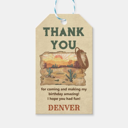 Wild West Cowboy Birthday Party Danke für Gi Geschenkanhänger (Vorderseite)