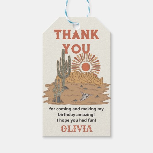 Wild West Cowboy Birthday Party Danke für Ihre Unt Geschenkanhänger (Vorderseite)