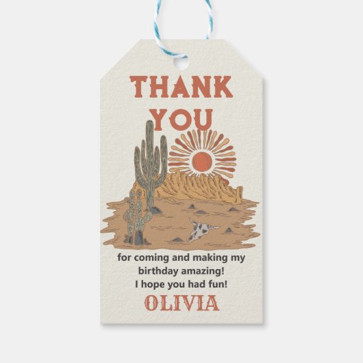 Wild West Cowboy Birthday Party Danke für Ihre Unt Geschenkanhänger (Rückseite)