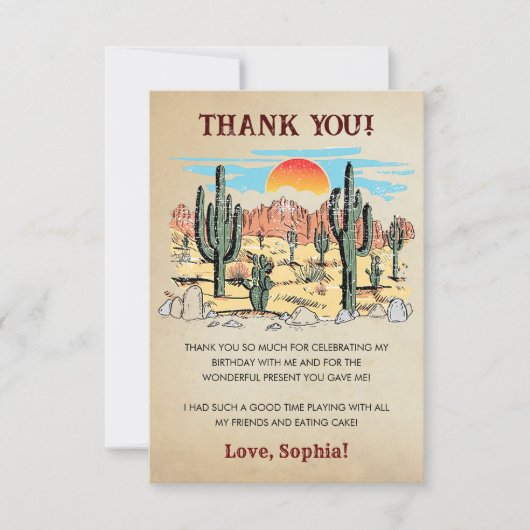 Wild West Cowboy Birthday Party Dankeskarte (Vorderseite)