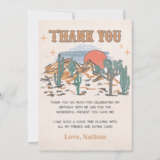 Wild West Cowboy Birthday Party Dankeskarte (Vorderseite)