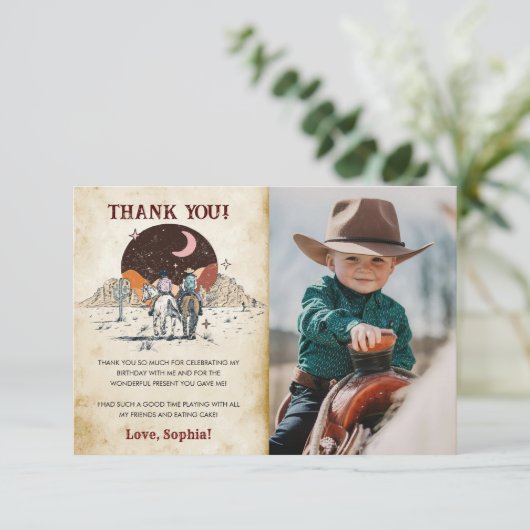 Wild West Cowboy Birthday Party Dankeskarte (Stehend Vorderseite)