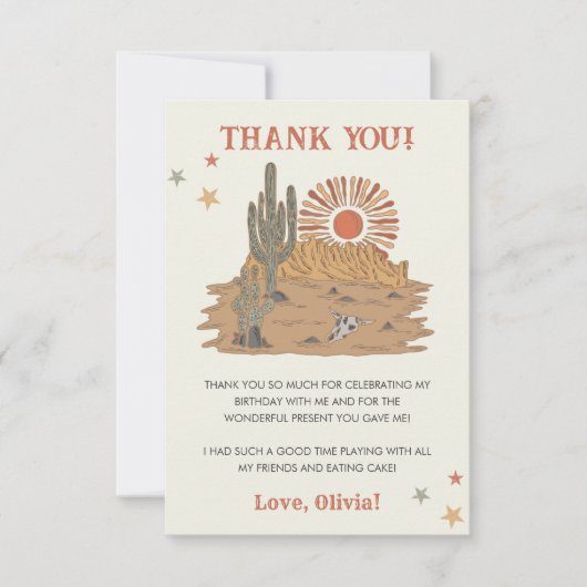 Wild West Cowboy Birthday Party Dankeskarte (Vorderseite)